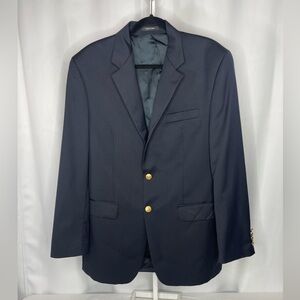 Lauren Ralph Lauren 100% Wool Blazer Jacket Sport coat 44L Navy Gold  Buttons